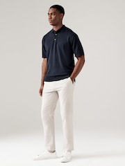Neutral/Navy Blue Regular Fit Knitted Polo Shirts 2 Pack - Image 3 of 7