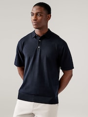 Neutral/Navy Blue Regular Fit Knitted Polo Shirts 2 Pack - Image 5 of 7