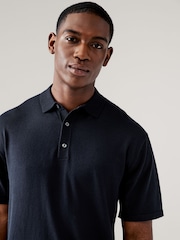 Neutral/Navy Blue Regular Fit Knitted Polo Shirts 2 Pack - Image 6 of 7
