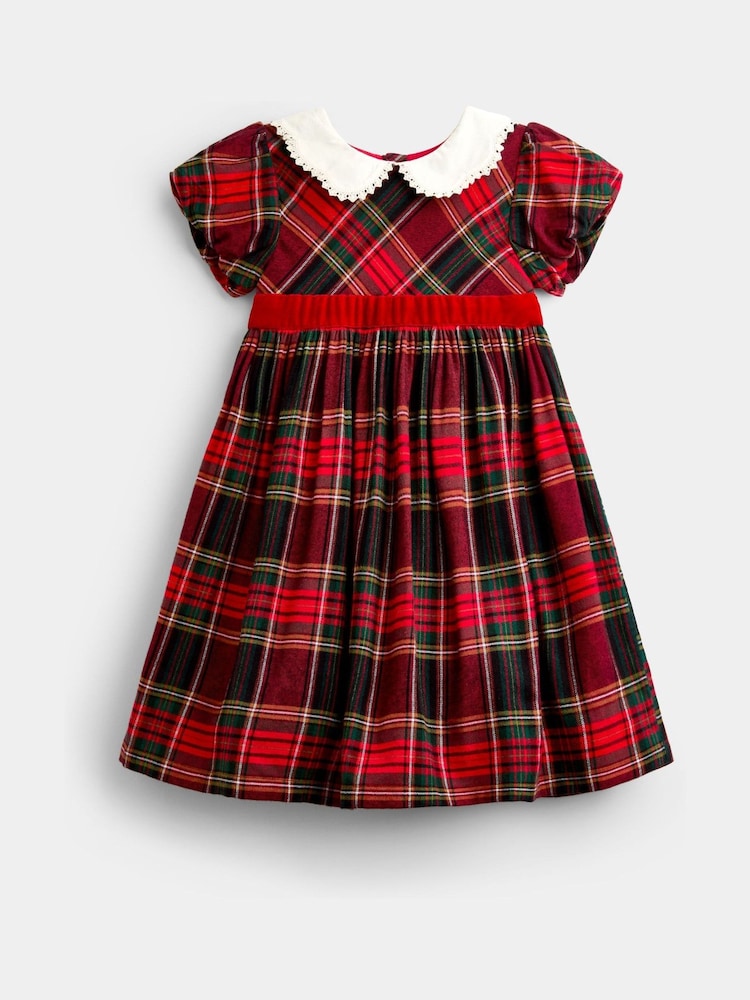 JoJo Maman Bébé Burgundy Red Tartan Puff Sleeve Dress - Image 1 of 4