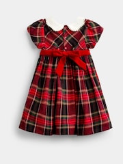 JoJo Maman Bébé Burgundy Red Tartan Puff Sleeve Dress - Image 2 of 4