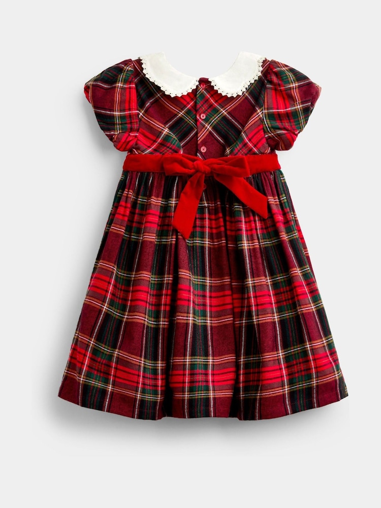 JoJo Maman Bébé Burgundy Red Tartan Puff Sleeve Dress - Image 2 of 4