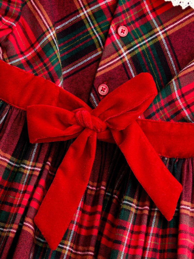 JoJo Maman Bébé Burgundy Red Tartan Puff Sleeve Dress - Image 4 of 4