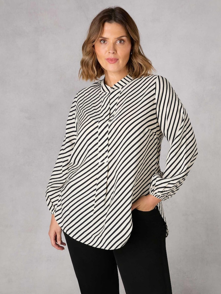Live Unlimited Curve Stripe Curved Hem White Shirt - Image 1 of 4