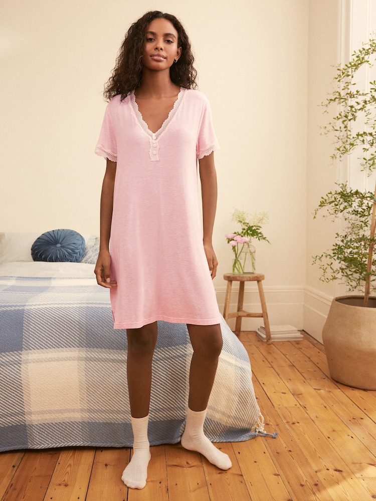 Laura Ashley Pink Modal Lace Trim Nightie - Image 3 of 3