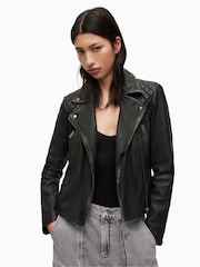 AllSaints Black Cargo Leather Biker Jacket - Image 1 of 10