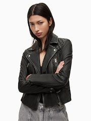 AllSaints Black Cargo Leather Biker Jacket - Image 4 of 10
