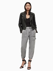 AllSaints Black Cargo Leather Biker Jacket - Image 5 of 10