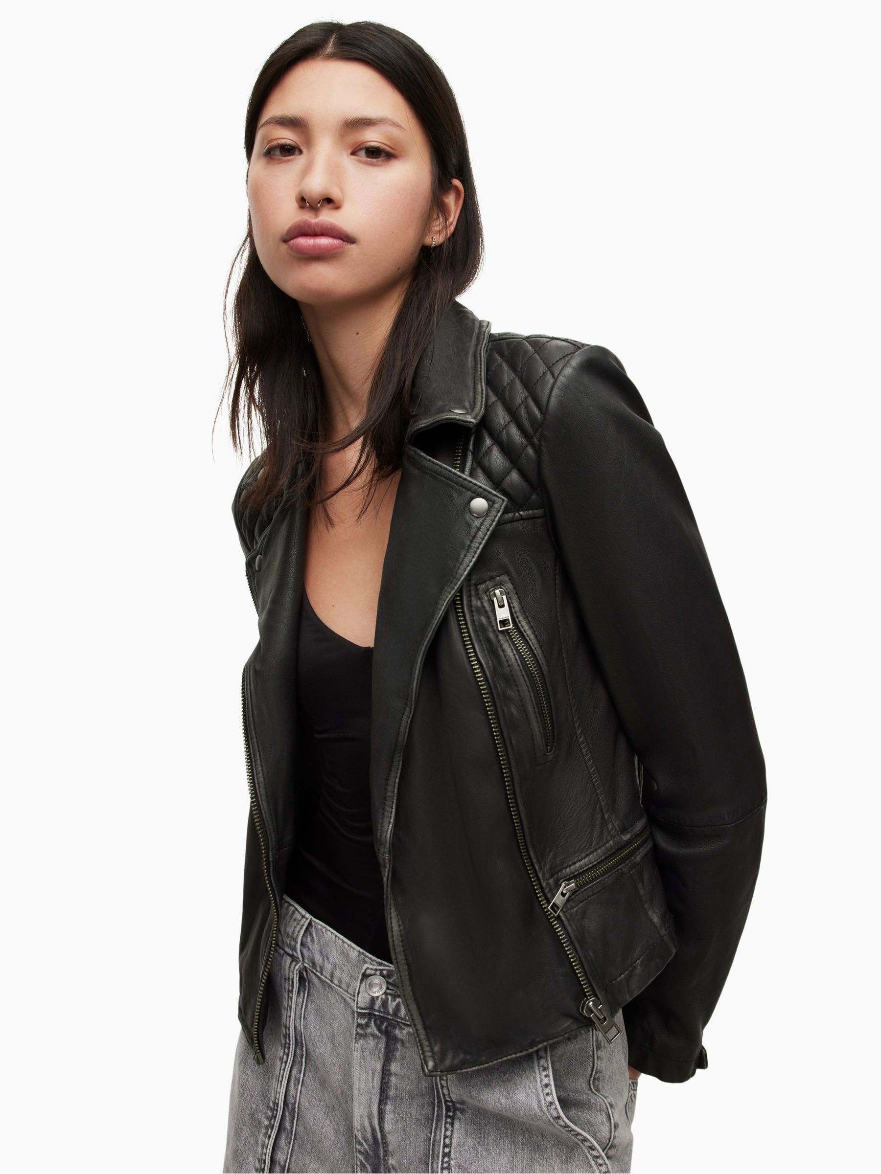 Buy AllSaints Black Cargo Leather Biker Jacket from Next USA