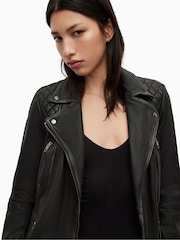 AllSaints Black Cargo Leather Biker Jacket - Image 8 of 10