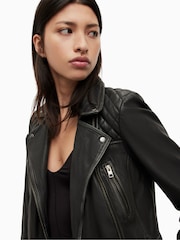 AllSaints Black Cargo Leather Biker Jacket - Image 9 of 10