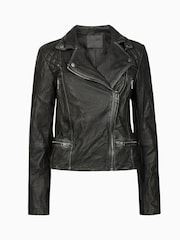 AllSaints Black Cargo Leather Biker Jacket - Image 10 of 10