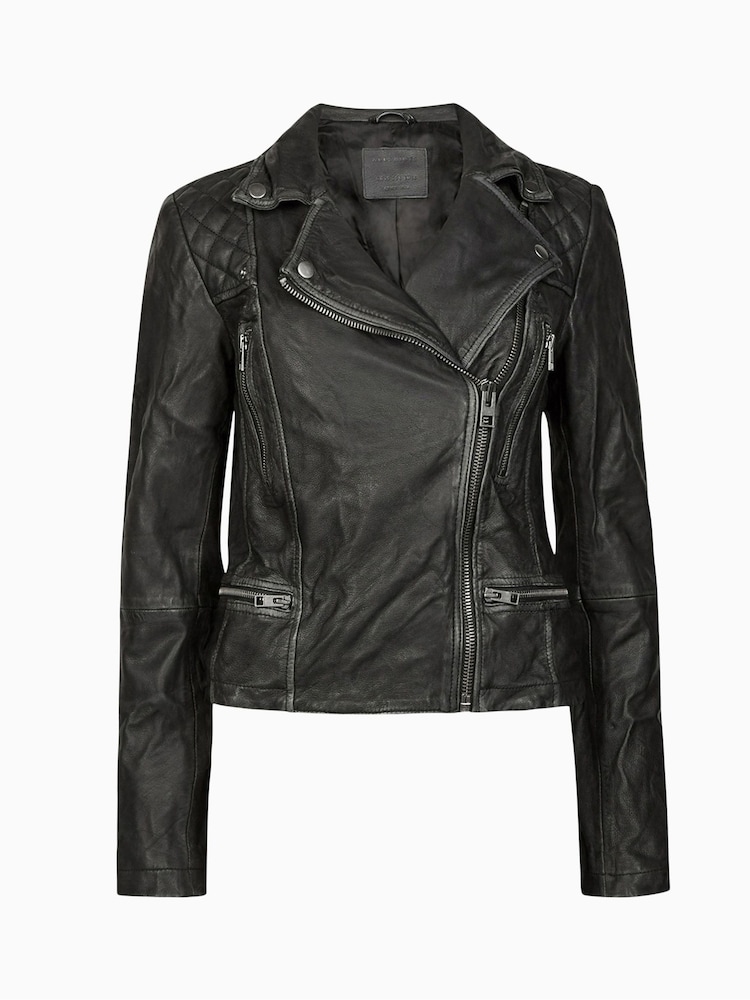 AllSaints Black Cargo Leather Biker Jacket - Image 10 of 10