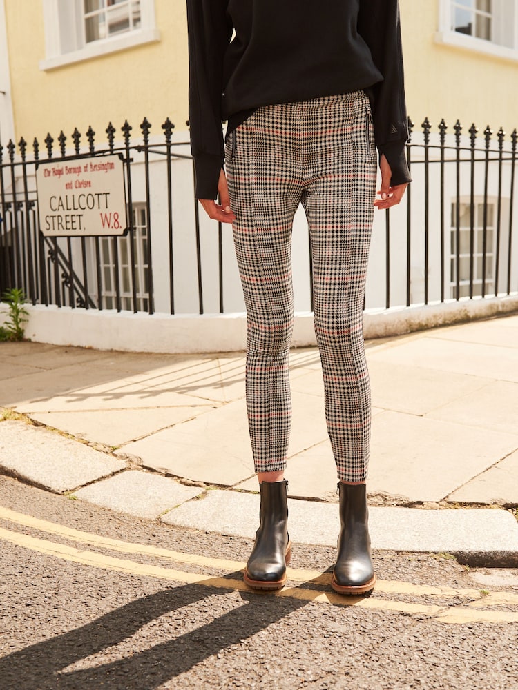 Neutral Check Ponte Zip Detail Leggings - Image 2 of 6