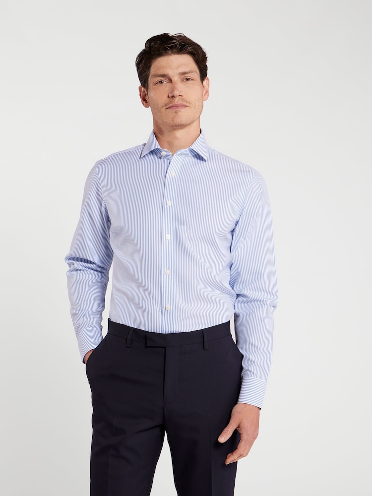 TM Lewin Blue Slim Fit Non-Iron Regular Bengal Single Cuff Shirt - Image 1 of 8