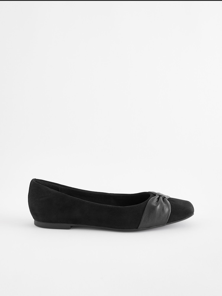 Black Forever Comfort® Leather Square Toe Bow Ballerinas - Image 2 of 6