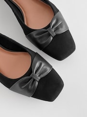 Black Forever Comfort® Leather Square Toe Bow Ballerinas - Image 5 of 6
