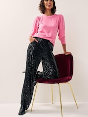 Pink Cosy Soft Touch Christmas Candy Cane Festive Sleeve Detail Jumper Top - Image 2 of 6