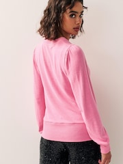 Pink Cosy Soft Touch Christmas Candy Cane Festive Sleeve Detail Jumper Top - Image 3 of 6