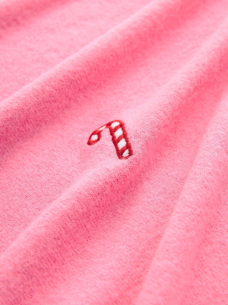Pink Cosy Soft Touch Christmas Candy Cane Festive Sleeve Detail Jumper Top - Image 6 of 6