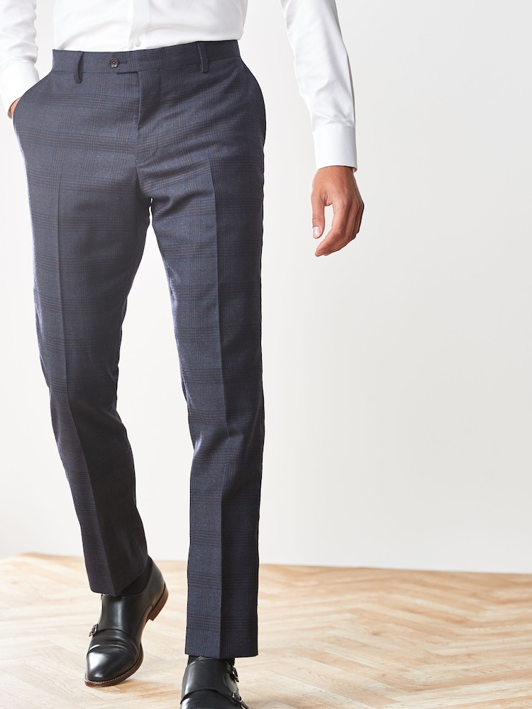 Navy Check Slim Fit Signature Angelico 100% Wool Suit: Trousers - Image 1 of 5
