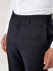 Navy Check Slim Fit Signature Angelico 100% Wool Suit: Trousers - Image 4 of 5