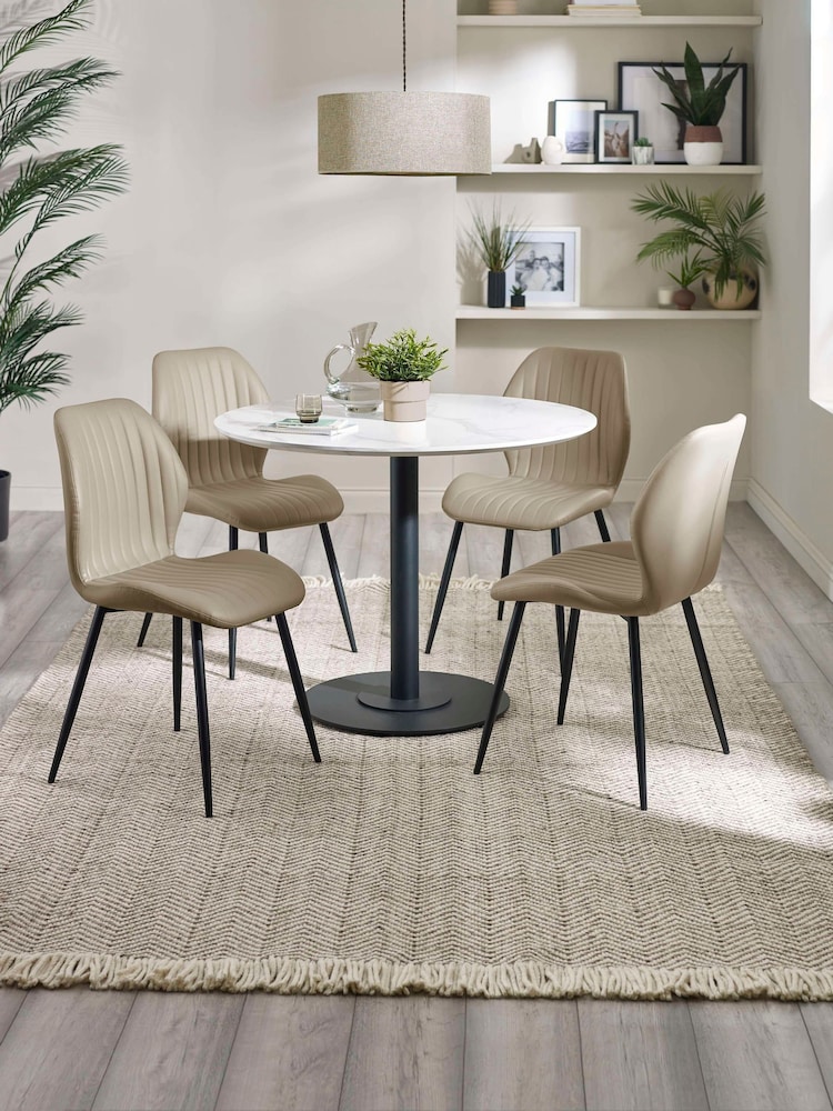 Julian Bowen White Marble Cream Luca 100cm Round Dining Set with 4 Morris Chairs - Image 1 of 10 Julian Bowen White Marble Cream Luca 100cm Round Dining Set with 4 Morris Chairs - Image 1 of 10
