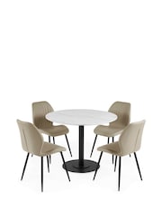 Julian Bowen White Marble Cream Luca 100cm Round Dining Set with 4 Morris Chairs - Image 2 of 10