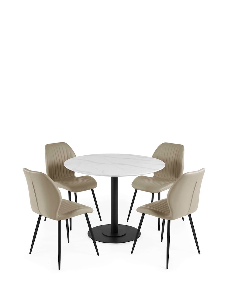 Julian Bowen White Marble Cream Luca 100cm Round Dining Set with 4 Morris Chairs - Image 2 of 10 Julian Bowen White Marble Cream Luca 100cm Round Dining Set with 4 Morris Chairs - Image 2 of 10