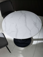Julian Bowen White Marble Cream Luca 100cm Round Dining Set with 4 Morris Chairs - Image 4 of 10