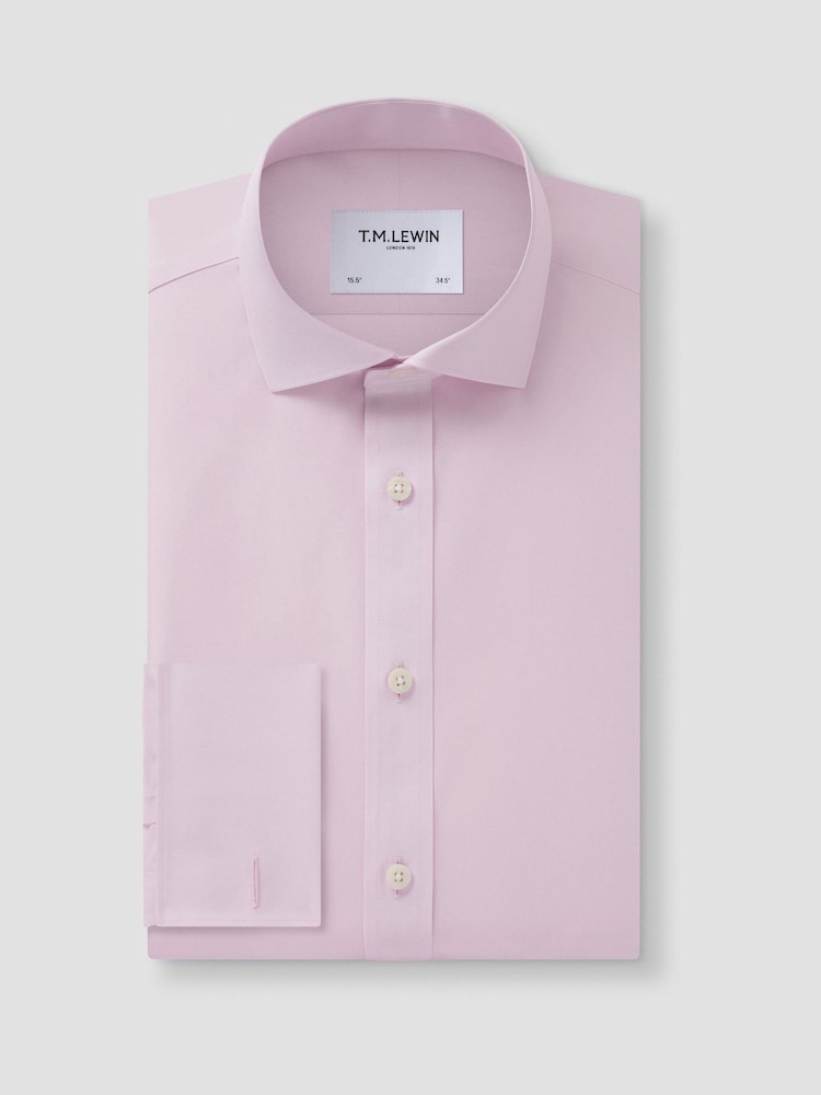 TM Lewin Pink Slim Fit Non-Iron Regular Plain Poplin Double Cuff Shirt - Image 1 of 3