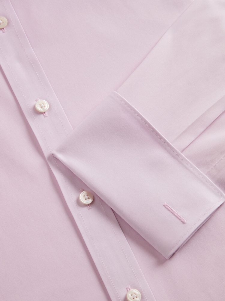 TM Lewin Pink Slim Fit Non-Iron Regular Plain Poplin Double Cuff Shirt - Image 3 of 3