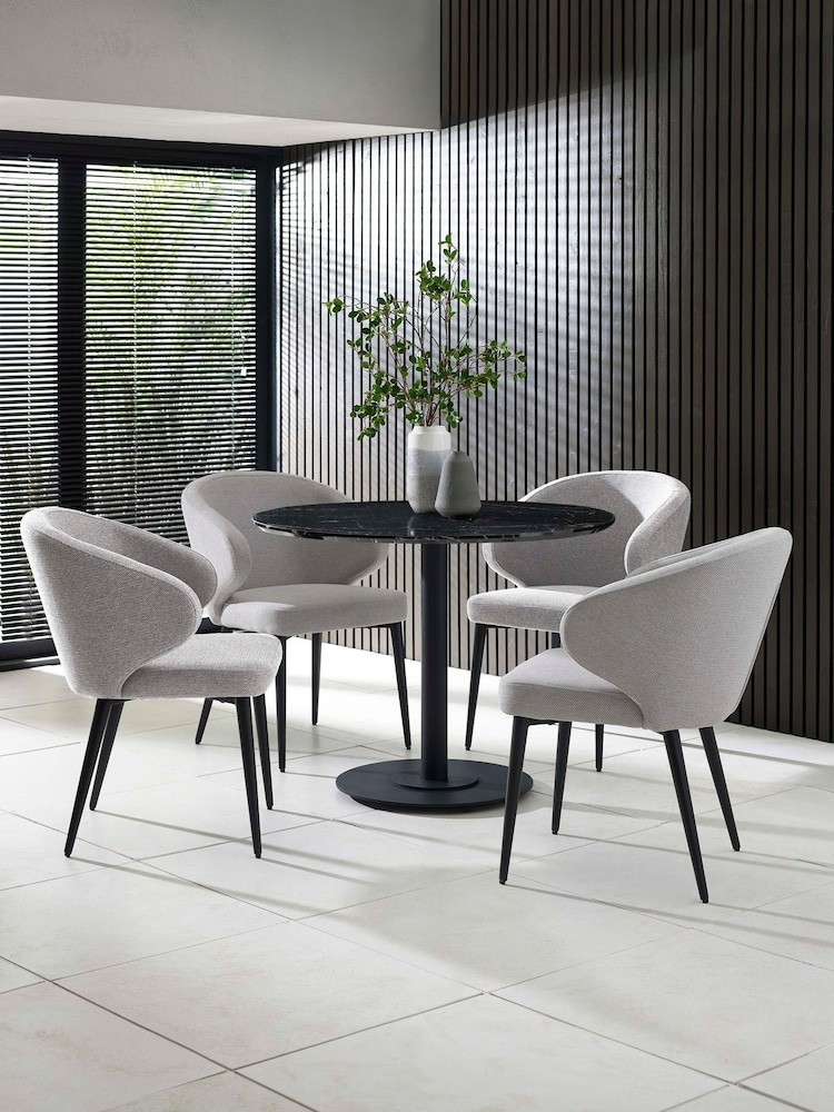 Julian Bowen Black Marble Light Grey Luca 100cm Round Dining Set with 4 Marcus Chairs - Image 1 of 10 Julian Bowen Black Marble Light Grey Luca 100cm Round Dining Set with 4 Marcus Chairs - Image 1 of 10