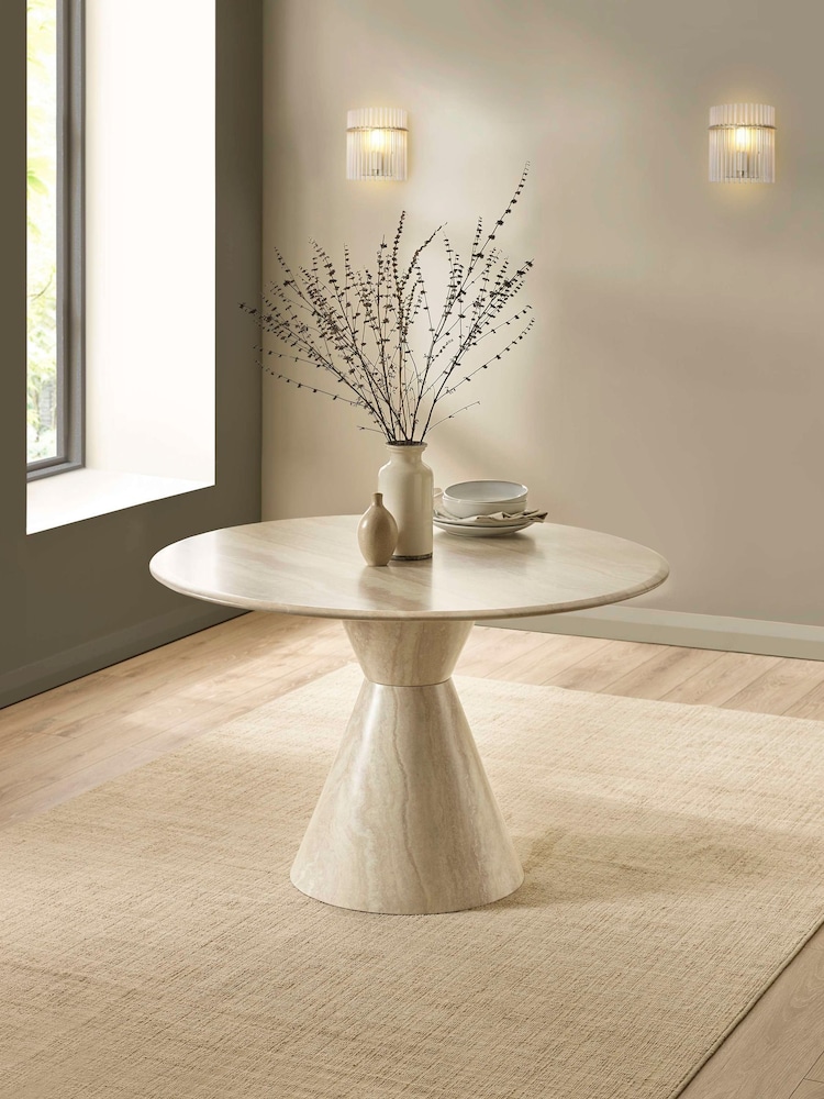 Julian Bowen Cream Marble Verona 120cm Round 4 Seater Dining Table - Image 1 of 8 Julian Bowen Cream Marble Verona 120cm Round 4 Seater Dining Table - Image 1 of 8