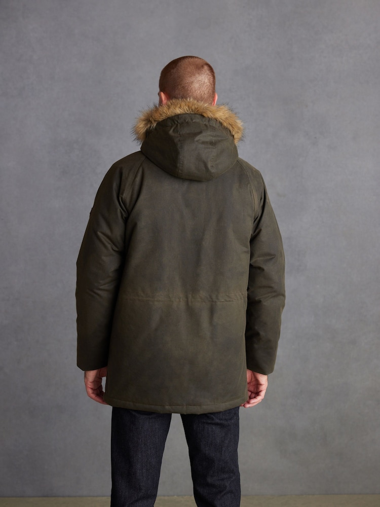 Khaki Green British Millerain Signature Waxed Coated Parka Jacket - Image 3 of 11