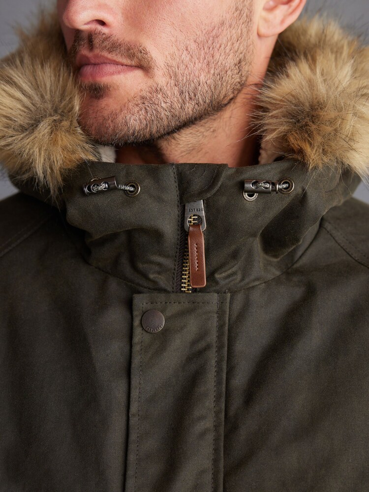 Khaki Green British Millerain Signature Waxed Coated Parka Jacket - Image 4 of 11