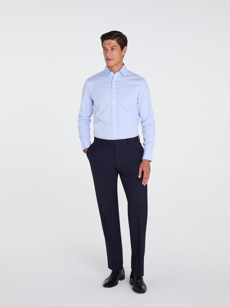 TM Lewin Blue Slim Fit Non-Iron Regular Plain Poplin Single Cuff Shirt - Image 2 of 6 TM Lewin Blue Slim Fit Non-Iron Regular Plain Poplin Single Cuff Shirt - Image 2 of 6