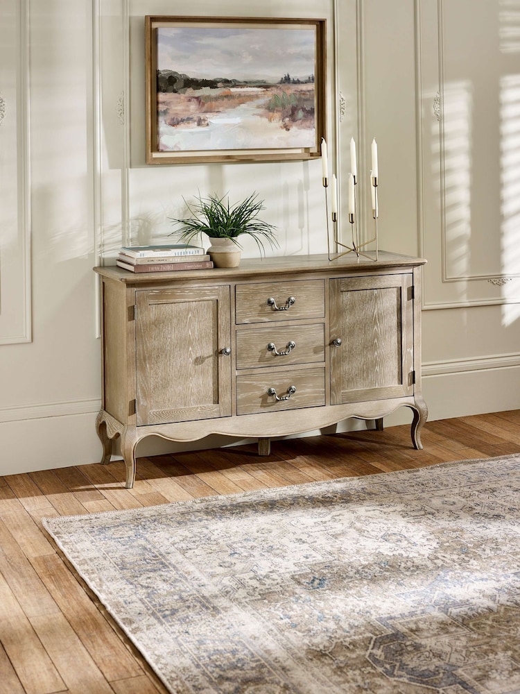 Julian Bowen Limed Oak Camille French Style 2 Door 3 Drawer Sideboard - Image 1 of 9 Julian Bowen Limed Oak Camille French Style 2 Door 3 Drawer Sideboard - Image 1 of 9