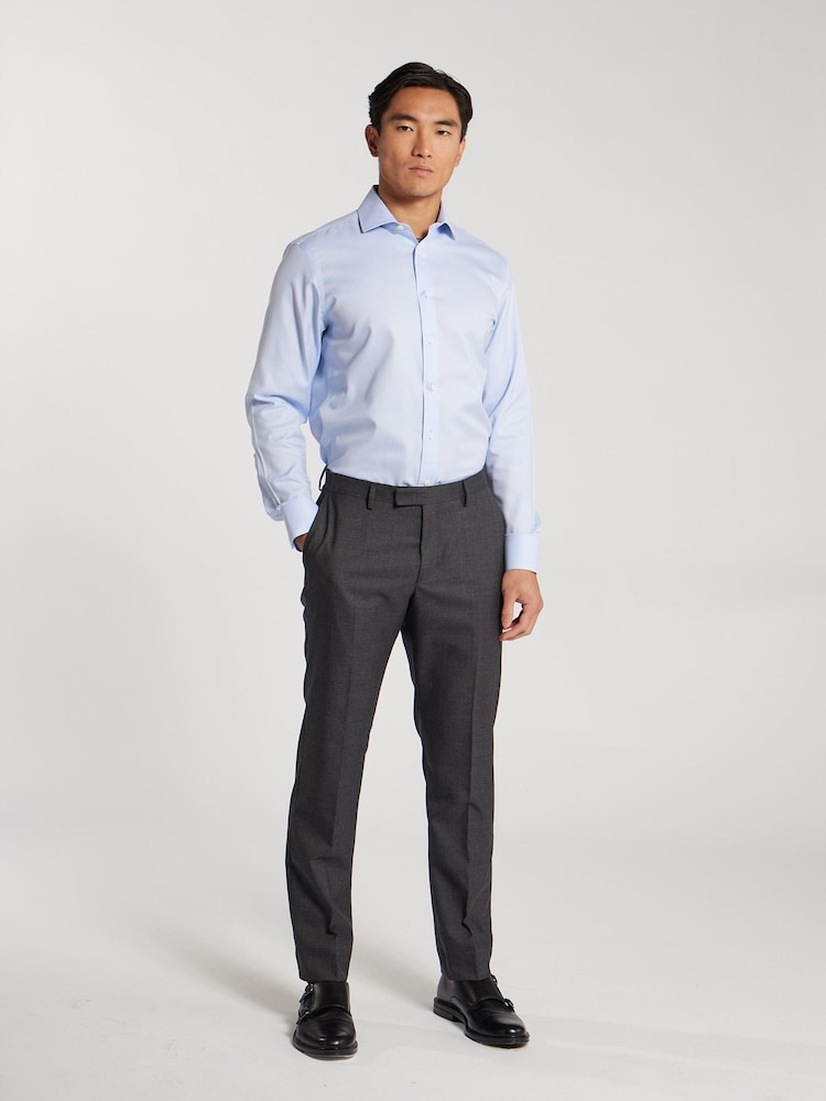 TM Lewin Blue Slim Fit Non-Iron Regular Plain Twill Single Cuff Shirt - Image 2 of 8