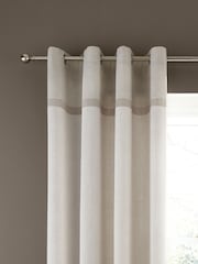 Catherine Lansfield Natural 100% Cotton Melville Woven Texture Eyelet Curtains - Image 1 of 4
