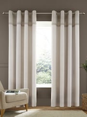 Catherine Lansfield Natural 100% Cotton Melville Woven Texture Eyelet Curtains - Image 2 of 4