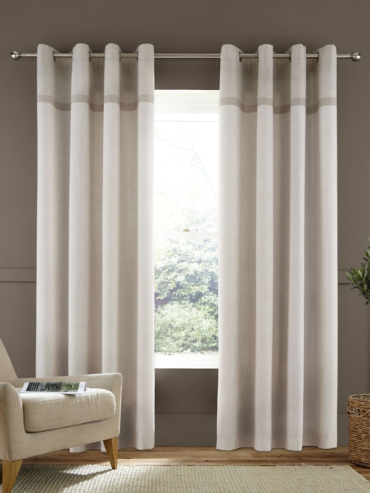 Catherine Lansfield Natural 100% Cotton Melville Woven Texture Eyelet Curtains - Image 2 of 4