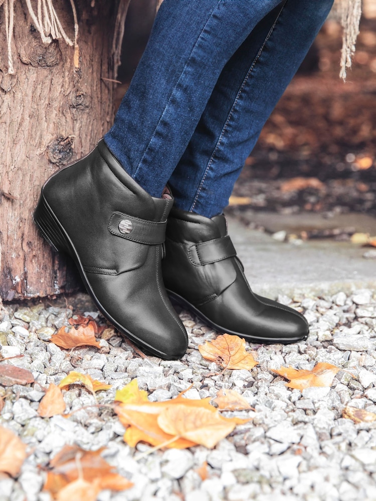 Pavers Black Wide Fit Leather Ladies Ankle Boots - Image 1 of 6