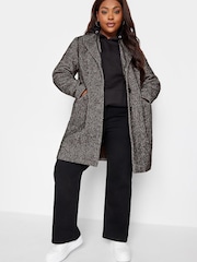 Yours Curve Black Midi Herringbone City Coat - Image 2 of 5