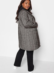 Yours Curve Black Midi Herringbone City Coat - Image 3 of 5