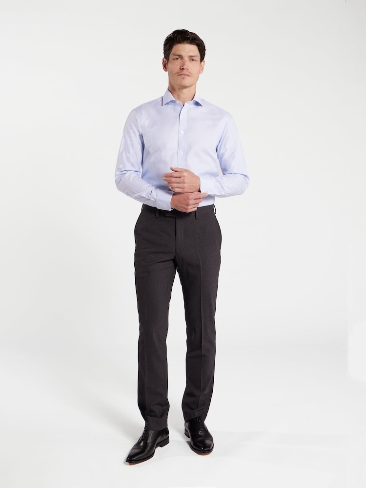TM Lewin Blue Slim Fit Non-Iron Regular Chalk Stripe Single Cuff Shirt - Image 2 of 7
