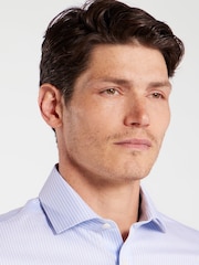 TM Lewin Blue Slim Fit Non-Iron Regular Chalk Stripe Single Cuff Shirt - Image 3 of 7
