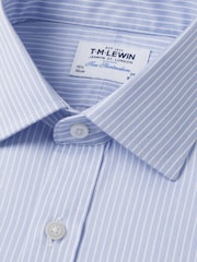 TM Lewin Blue Slim Fit Non-Iron Regular Chalk Stripe Single Cuff Shirt - Image 5 of 7