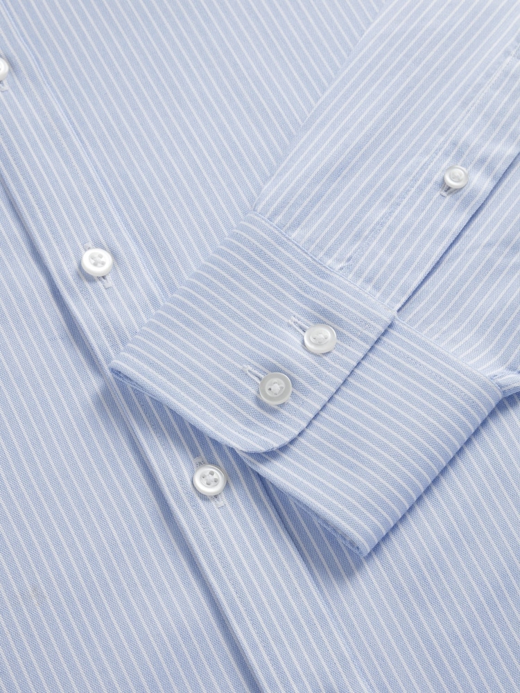 TM Lewin Blue Slim Fit Non-Iron Regular Chalk Stripe Single Cuff Shirt - Image 7 of 7
