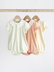 Green/ Lemon / Apricot Lace Collar Baby Bloomer Rompers 3 Pack - Image 1 of 7